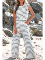Conjunto de dos piezas de estilo casual a rayas de manga corta - Imagen 2
