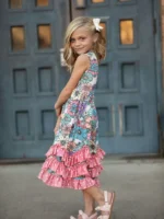 Vestido de primavera/verano/pascua estampado floral en rosa pastel para niñas. - Imagen 3