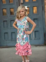 Vestido de primavera/verano/pascua estampado floral en rosa pastel para niñas. - Imagen 2