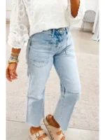 Vaqueros de denim sólidos deshilachados de corte regular, cortos, lavado claro, talla 4-4X - Imagen 3