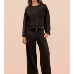 Conjunto de Top de Punto Casual Lavado Mineral y Pantalones