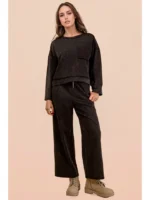Conjunto de Top de Punto Casual Lavado Mineral y Pantalones