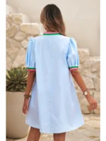 Vestido con detalle de rayas en contraste, cuello con muesca y mangas abullonadas de LDC - Imagen 2