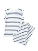 Conjunto de dos piezas de estilo casual a rayas de manga corta - Imagen 4