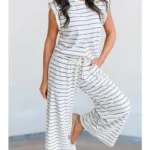Conjunto de dos piezas de estilo casual a rayas de manga corta