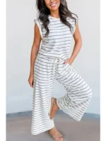 Conjunto de dos piezas de estilo casual a rayas de manga corta