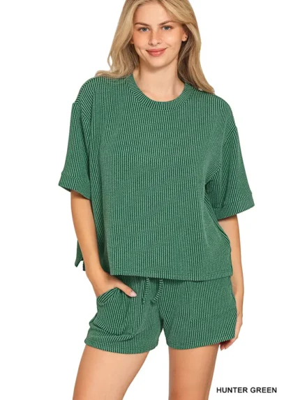 Camiseta Acanalada y Shorts, Conjunto de 2 piezas