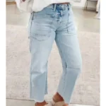 Vaqueros de denim sólidos deshilachados de corte regular, cortos, lavado claro, talla 4-4X