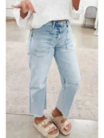 Vaqueros de denim sólidos deshilachados de corte regular, cortos, lavado claro, talla 4-4X