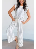 Conjunto de dos piezas de estilo casual a rayas de manga corta - Imagen 5