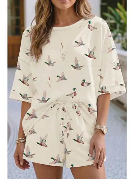 Conjunto LDC Shift de cintura alta y manga corta con estampado de pato azulón